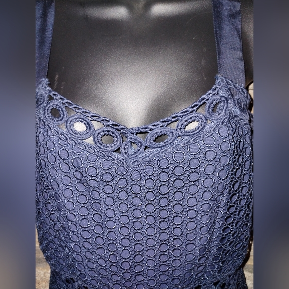 Aqua navy blue circle lace, eyelet, dress with cutouts, size medium - Picture 2 of 8